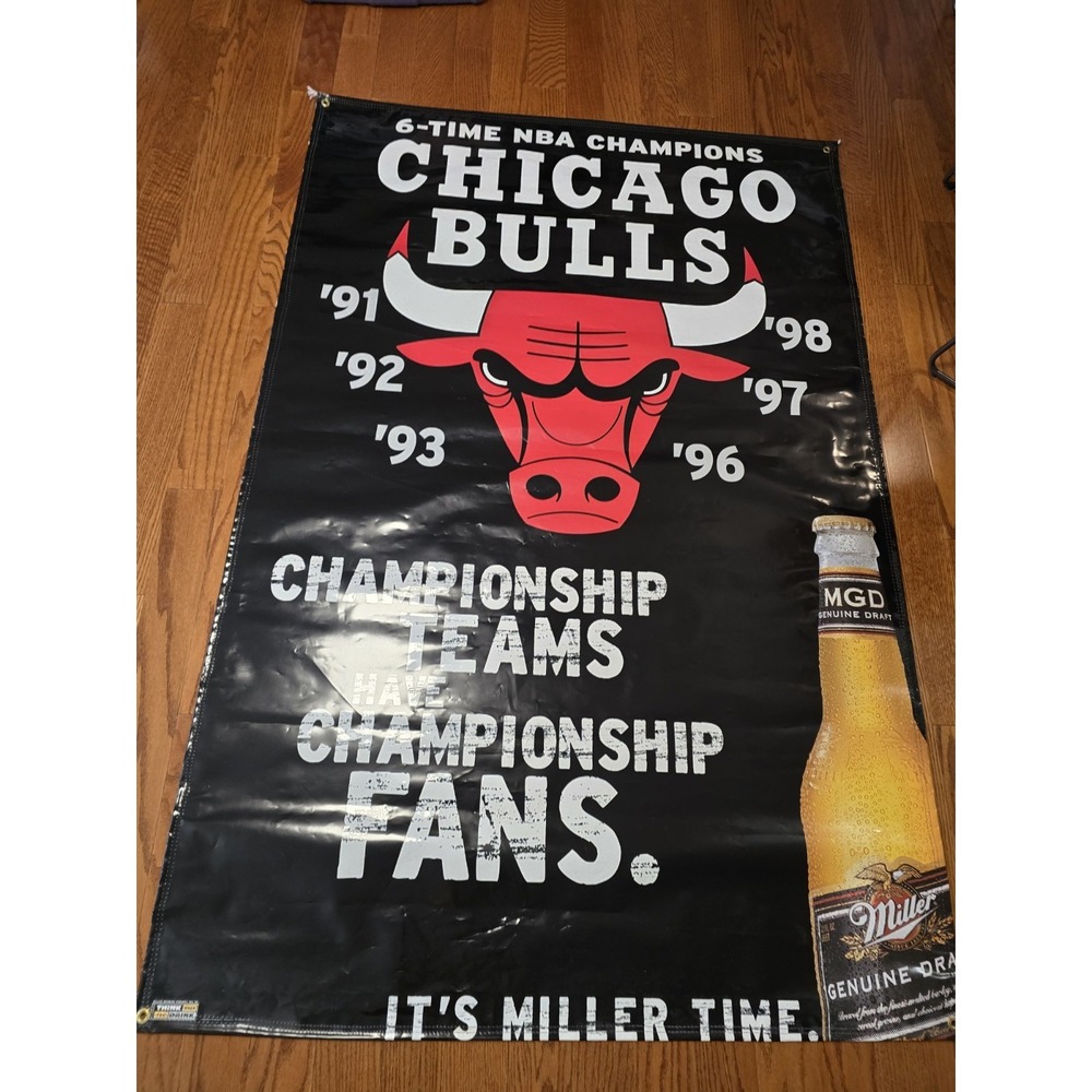 Chicago Bulls Championship Banner NBA World Champs 90s Miller 4' X 6' Display